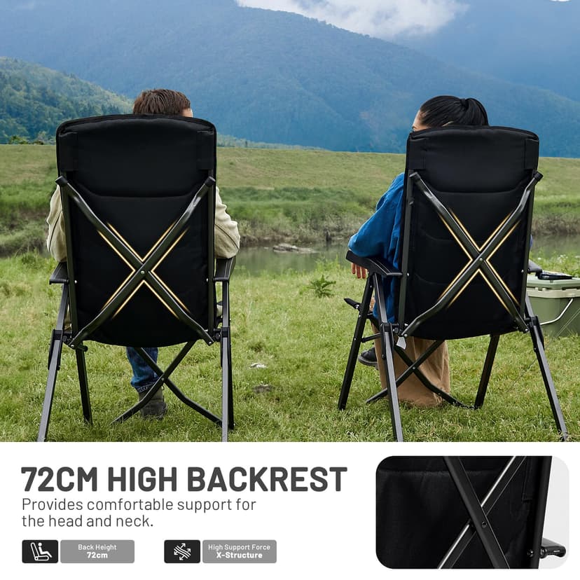 TIMBER RIDGE Camping Chairs for Adults Heavy Duty, Oversized Folding Garden Chair, High Back Outdoor Chair Luxury for Caravan Dining Beach Picnic, Adjustable 4-Position, Support 150kg, Black - 4