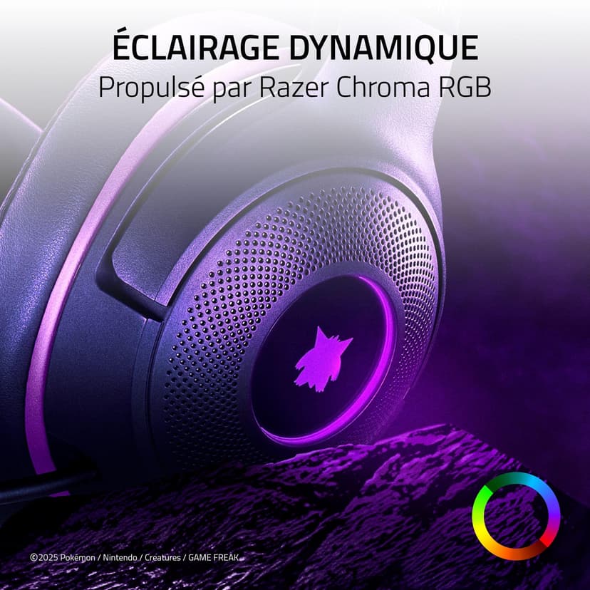 Razer Kraken Kitty V2 - Édition Gengar Pokémon - Casque USB - Pointes Gengar - Éclairage réactif au Stream - Microphone cardioïde HyperClear - Haut-parleurs Triforce 40mm - Son Surround | Violet - 3