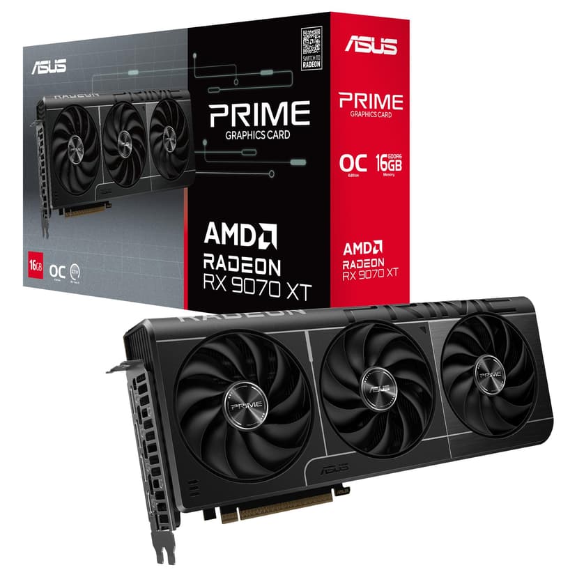 ASUS PRIME RX9070 XT OC, PCIe5, 16GB DDR6, HDMI, 3 DP, 3030MHz Clock, Overclocked, Compact SFF-Ready - 1