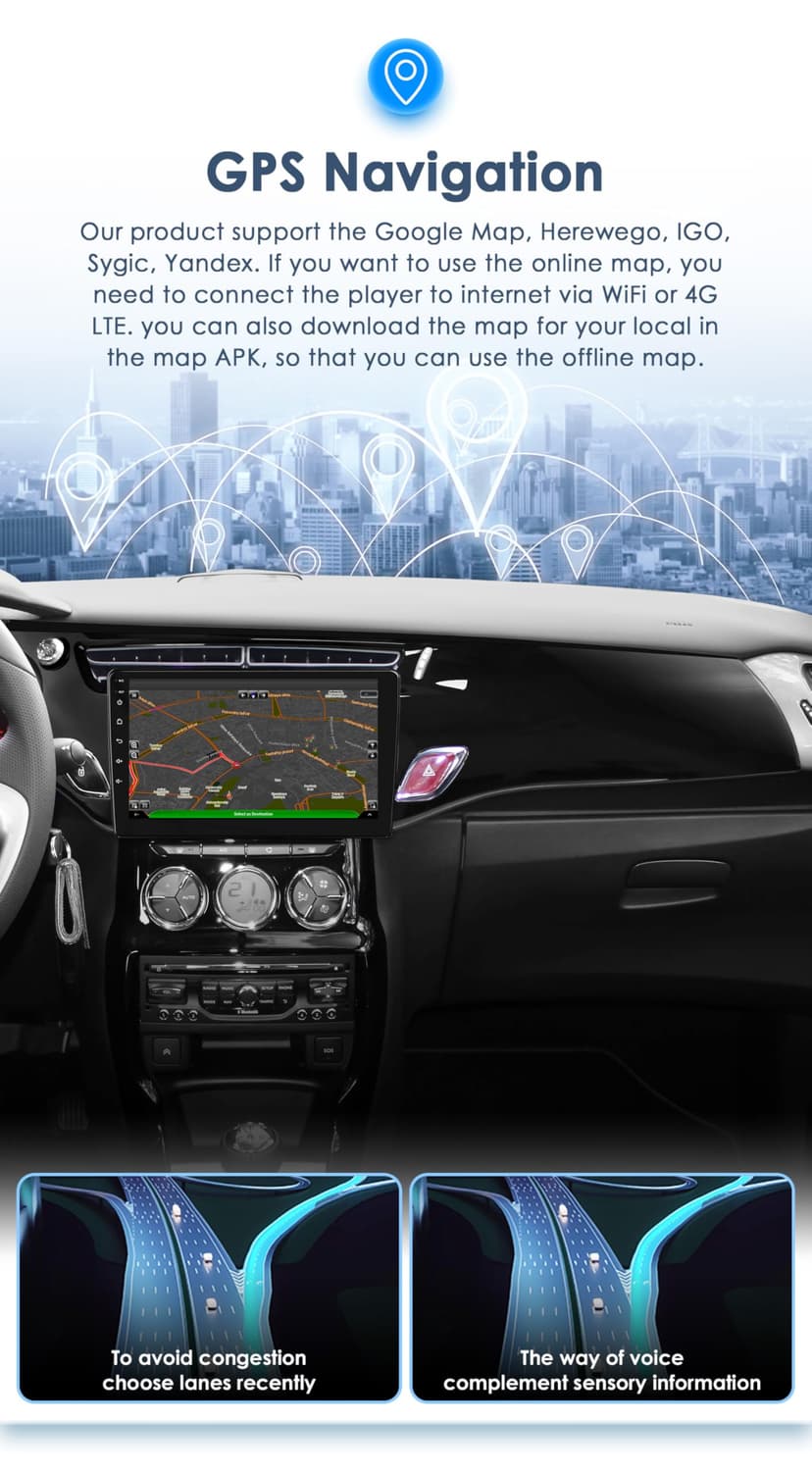 Autoradio Android 13 pour Citroën C3 DS3 2010-2016, 8 cœurs 4G + 32 Go Navi Support autoradio sans Fil Carplay/Android Auto Bluetooth Dab WiFi 4G Lien Miroir caméra arrière/Avant (Noir) - 5