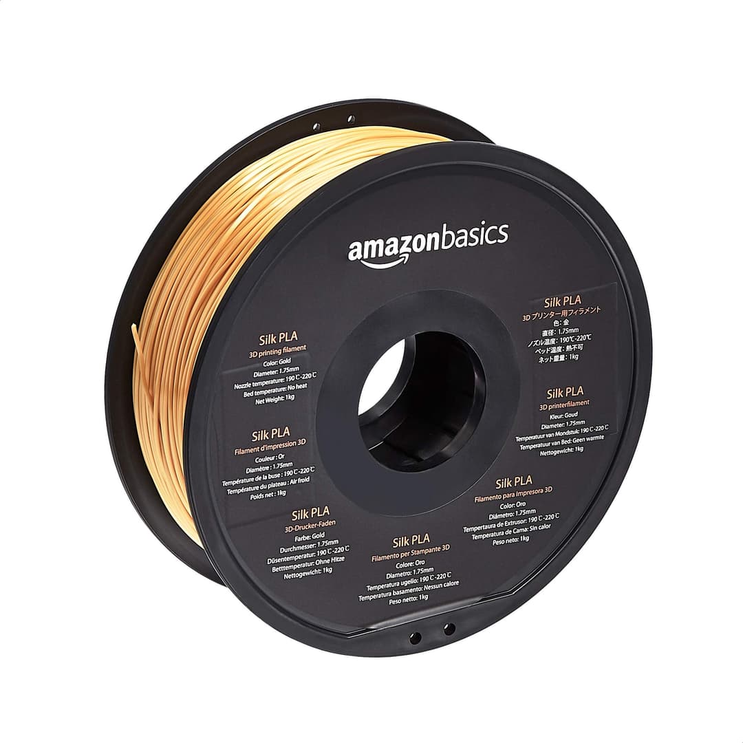Amazon Basics 3D Printer Filament Made of PLA Silk, 1.75 mm, 1 kg Spool, Silk Gold