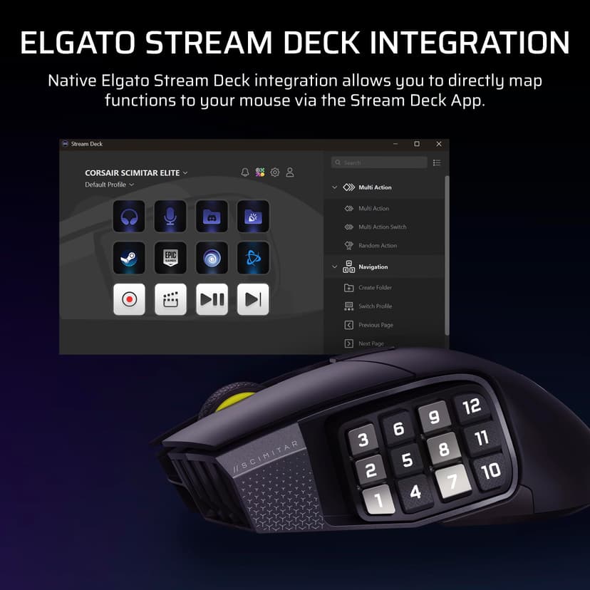Corsair SCIMITAR ELITE WIRELESS SE MMO PC Gaming Mouse – 33,000 DPI, 16 Programmable Buttons, Key Slider, Elgato Virtual Stream Deck, 1,000Hz Polling, Up to 150-Hour Battery – Gunmetal - 4