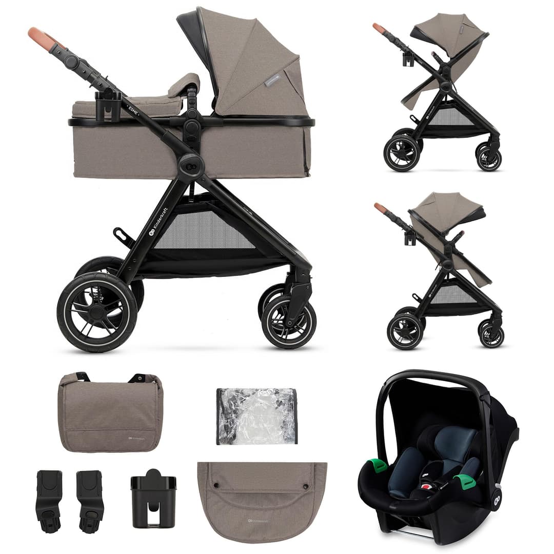 Kinderkraft ESME Poussette 3 en 1 avec porte-bébé Mink PR…