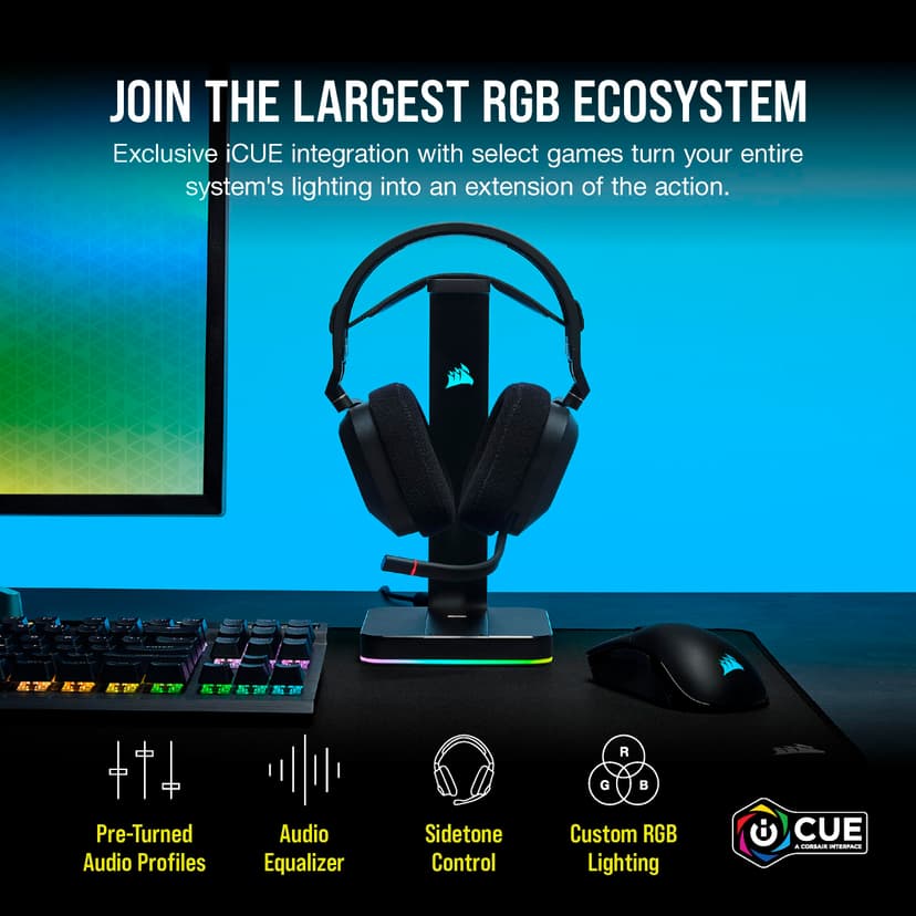 Corsair HS80 RGB Wireless Casque Gaming Premium avec Dolby Atmos Audio (Faible Latence, Microphone Omnidirectionnel, sans Fil Jusqu'à 18 Mètres, 20 Heures d'autonomie, Compatibilité PS5/PS4) Carbone - 8