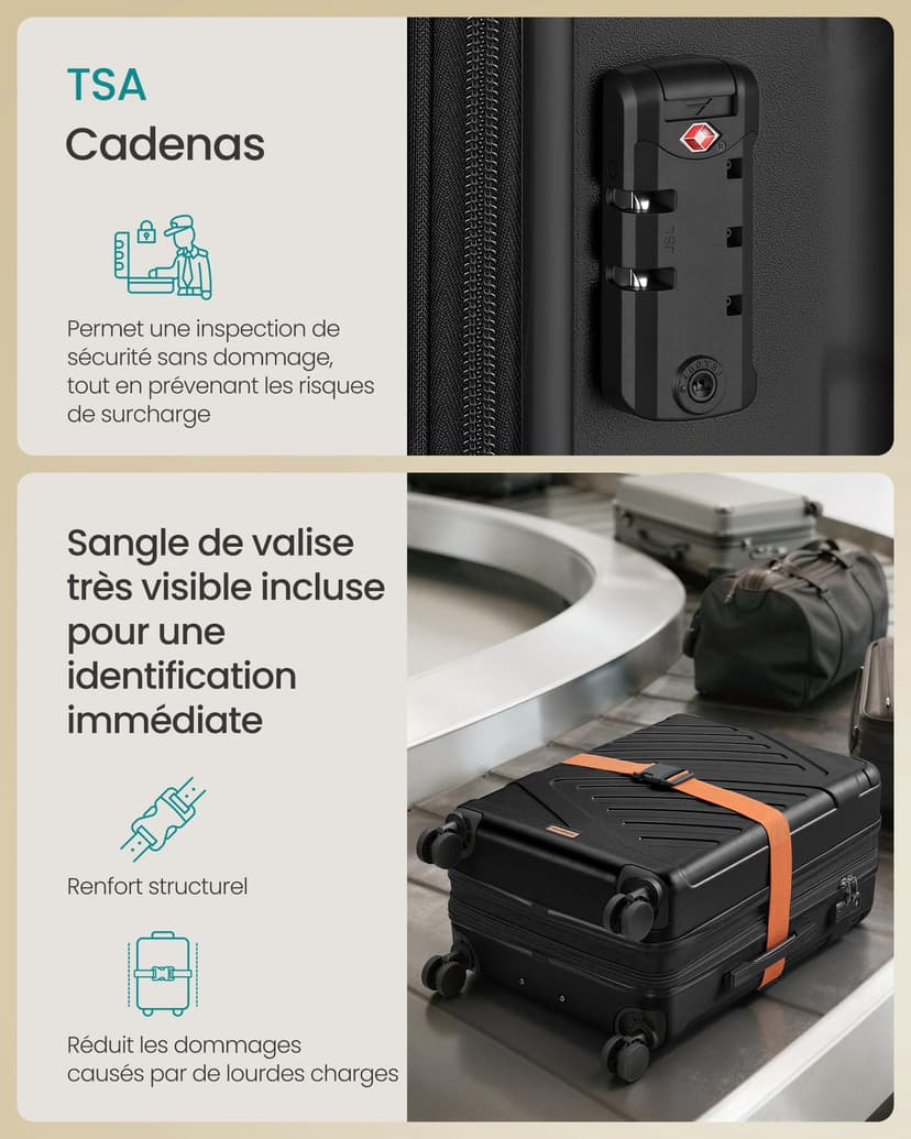 SONGMICS 24 Inch Hard Shell Suitcase, ABS Travel Luggage with TSA Lock, 4 Double Spinner Wheels, Travel Case with Strap, Medium Suitcase, Expandable, Ink Black RLP002B101 - 5