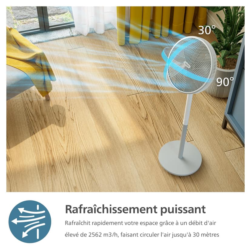 Philips Pedestal Fan Series 2000. Powerful & Ultra-Quiet with SilentWings Technology. 19 dB. 2-in-1 Table & Standing Fan. Adjustable Tilt & Oscillation. 12h timer. White. (CX2550/00) - 6
