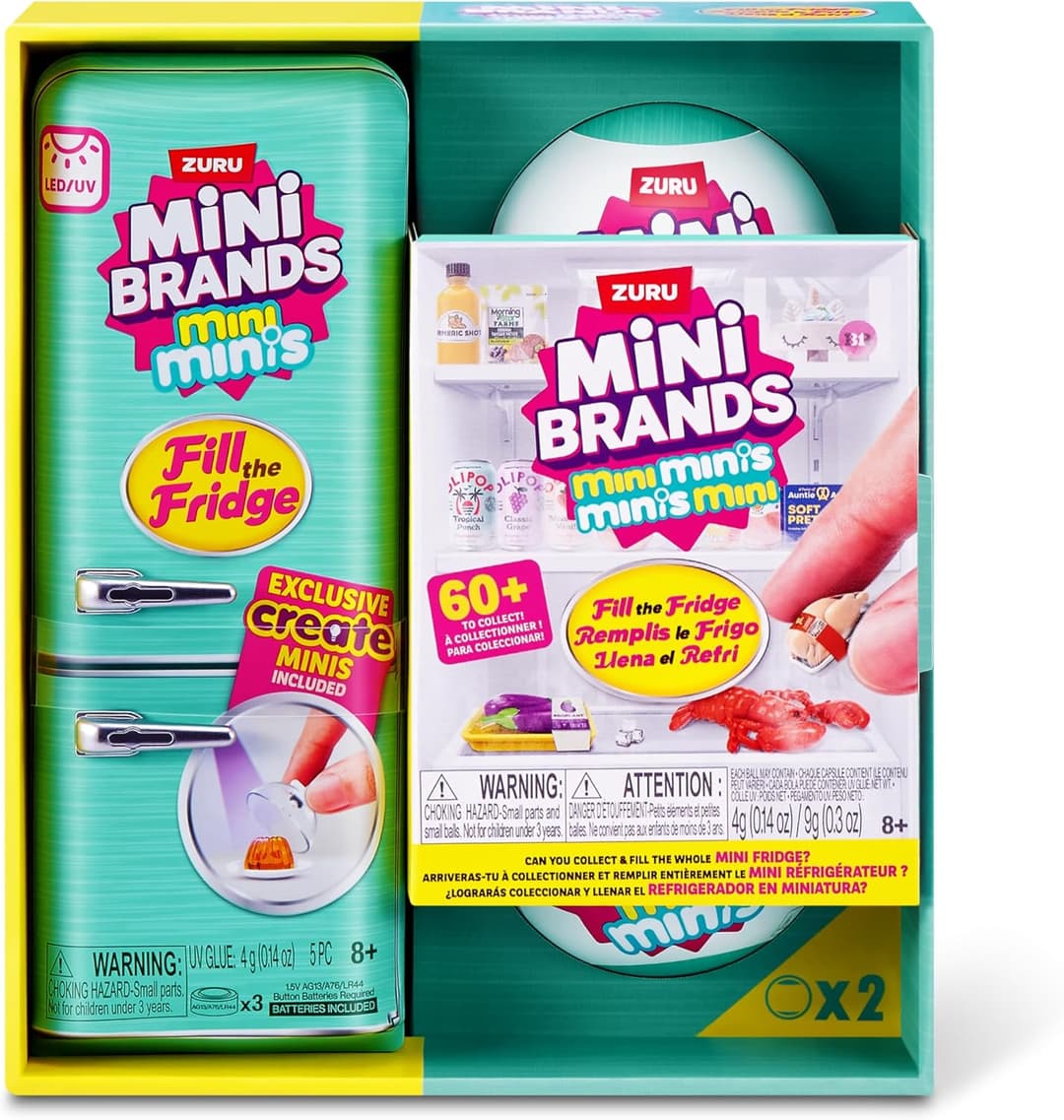 Mini Brands Fill the Fridge S1 Playset + 2pk INT Capsules by ZURU, Miniature, Mini, Food, Foodie, FoodTok, Collectible, Unboxing, Toy, Stocking Stuffer