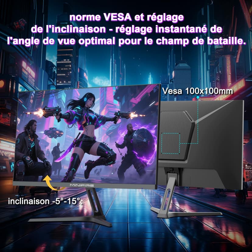 Minifire Écran PC Gamer 27" 260Hz IPS –2560x1440, 1ms, FreeSync, 130% sRGB, HDR10, Faible lumière Bleue, VESA 100x100, 2xDP1.4, 2xHDMI2.0 – MFG27F4Q Pro - 9