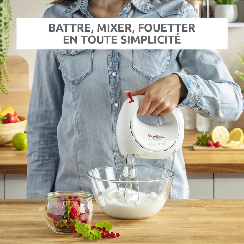 Moulinex Easymax, Batteur électrique, 200 W, 2 vitesses, 2 jeux de fouets inclus, Ergonomique, Compact, Blanc ABM11A30 - 2