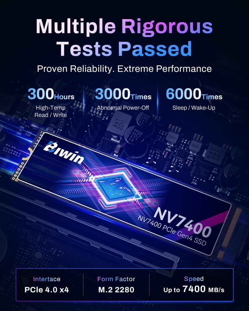 BIWIN Black Opal NV7400 1TB SSD, up to 7450MB/s Read Speed Gen4x4 NVMe M.2 2280, Internal PCIe 4.0 Solid State Drive for Gaming, PS5 Ready, Laptop and Desktop - 6