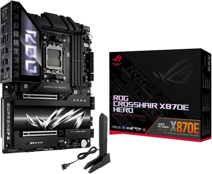 ASUS ROG Crosshair X870E Hero, AMD ATX motherboard, 18+2+2 power stages, DDR5 slots, PCIe 5.0 with full support for next-gen GPUs, five M.2 slots, Wi-Fi 7, USB4, AI Overclocking - 1