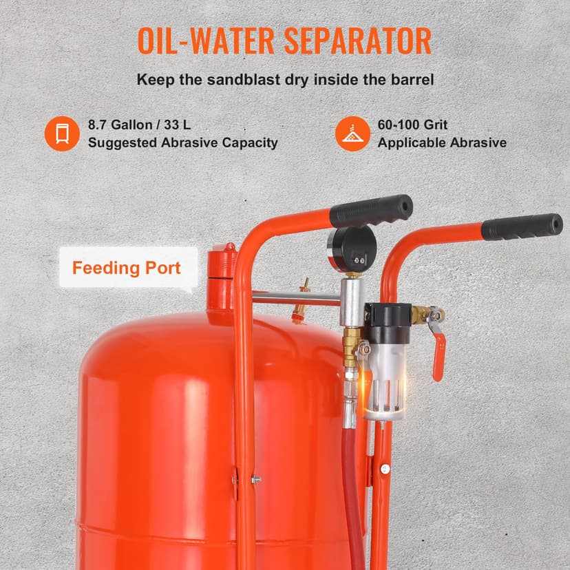 VEVOR Mobile Sand Blasting Machine 75.7L Sandblasting System 8ft Work Hose Sandblaster 60-110PSI Working Pressure Ideal for Removing Rust, Paint, Stains and Polishing Large Areas - 3