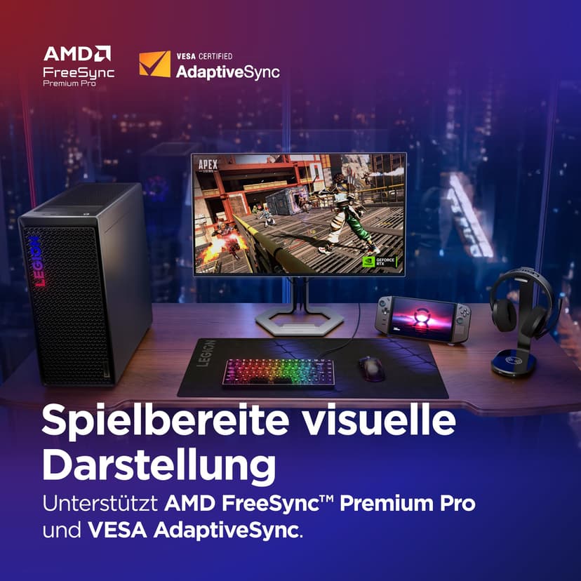 Lenovo Legion Pro 27Q-10-26.5" Gaming Monitor with Eyesafe (QHD, QD-OLED, 280Hz, 0.03ms GtG, 2xHDMI+DP+ USB Type-C, AMD FreeSync Premium Pro) - Tilt Adjustment - Black-White - 3