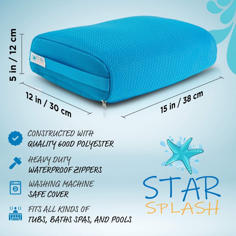STAR SPLASH Hot Tub Booster Seat, 15 x 12 x 5 Inches - Hot Tub Pillow with Non-Slip Micro Dot Bottom and 6 Weighted Sections - Quick Dry Bath Accessories for Indoor or Outdoor Spa - 4