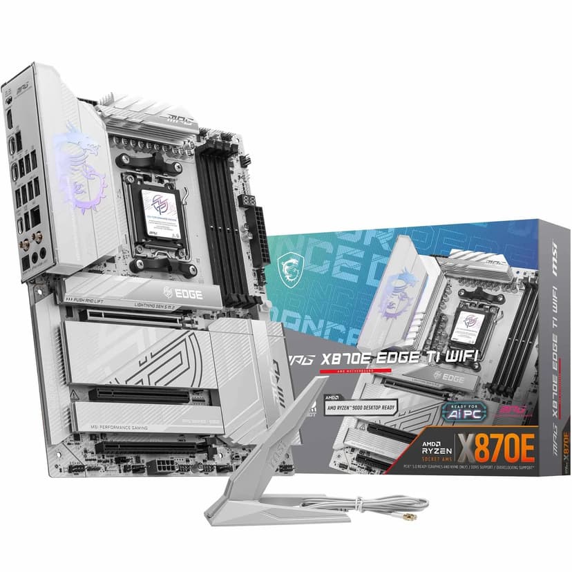 MSI MPG X870E EDGE TI WIFI Motherboard, ATX - Supports AMD Ryzen 9000/8000 / 7000 Processors, AM5-80A SPS VRM, DDR5 Memory Boost 8400+MT/s (OC), PCIe 5.0 x16, M.2 Gen5, Wi-Fi 7, 5G LAN - 1