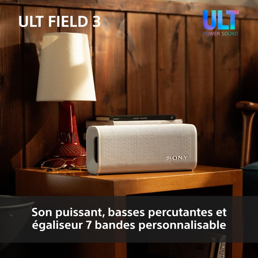 Sony ULT Field 3 - Enceinte Bluetooth Ultra Portable avec ULT Power Sound, Batterie 24h, IP67, étanche, Anti-poussière, Anti-Choc, bandoulière détachable, compacte - Blanc cassé - 3
