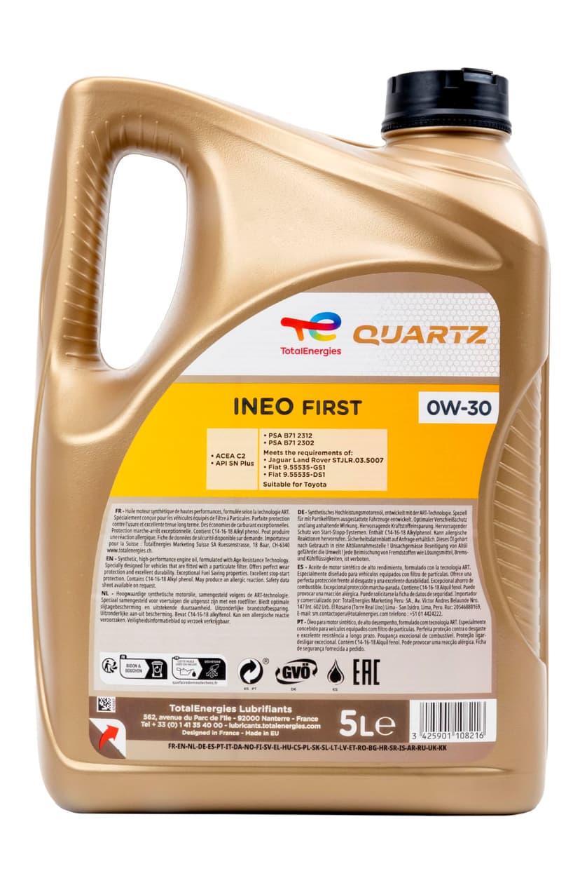 Total Huile de lubrification pour moteur Total Quartz Ineo First 0W-30 5 Litres - 4