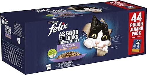 Felix Every Day Party Mix in Jelly Cat Food, Wet Food Meal Bags with Beef, Chicken, Salmon & Tuna, 44 x 85 g (44 meal bags; 3.7 kg)