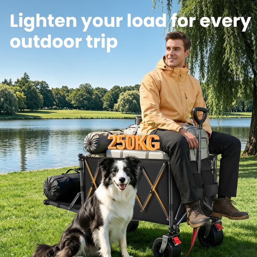 YEAUPE PRO Handcart Foldable 280 L 150 kg, Foldable Handcart with Parking Brake, 4-Way Folding, Height Adjustable for Camping, Beach Trolley, Garden, Shopping, Black - 2