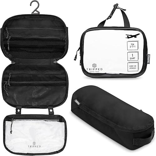 Toiletry Bag Kit Set: Hanging Travel Toiletry Bag + 311 TSA Cosmetic Liquid Bag + Ultralight Accessory Organizer Pouch, Black Ripstop, 3 Piece Toiletry Set