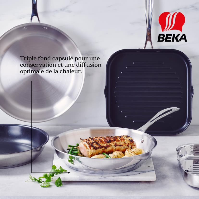 Beka Chef - Poêle Inox 18/10 - 28 cm - Tous Feux Compatible Induction - Acier Inoxydable - 5