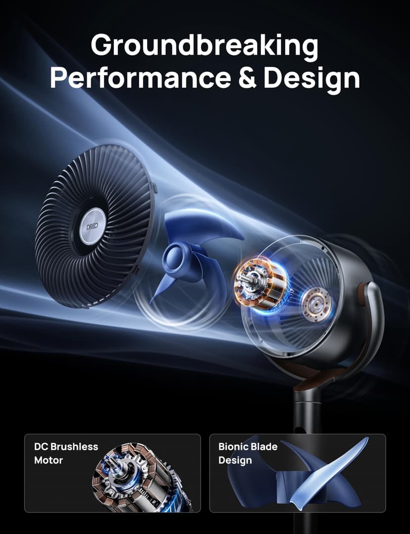 DREO Standing Fan, 120°+120° Smart Oscillating Floor Fans with Wi-Fi/Voice Control, 85 ft Fan For Bedroom, DC Motor Quiet Fans, adjustable height, 8 Speeds, 6 Modes, 12H Timer, Office, Room - 8