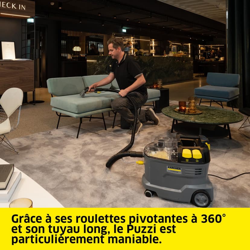 Kärcher Professionnel Injecteur-Extracteur Puzzi 8/1, Flexible 2-en-1, Réservoirs Eau Propre/Sale, Rendement Surfacique : 12-18 m²/h, Suceur Fauteuil Ergonomique - 6