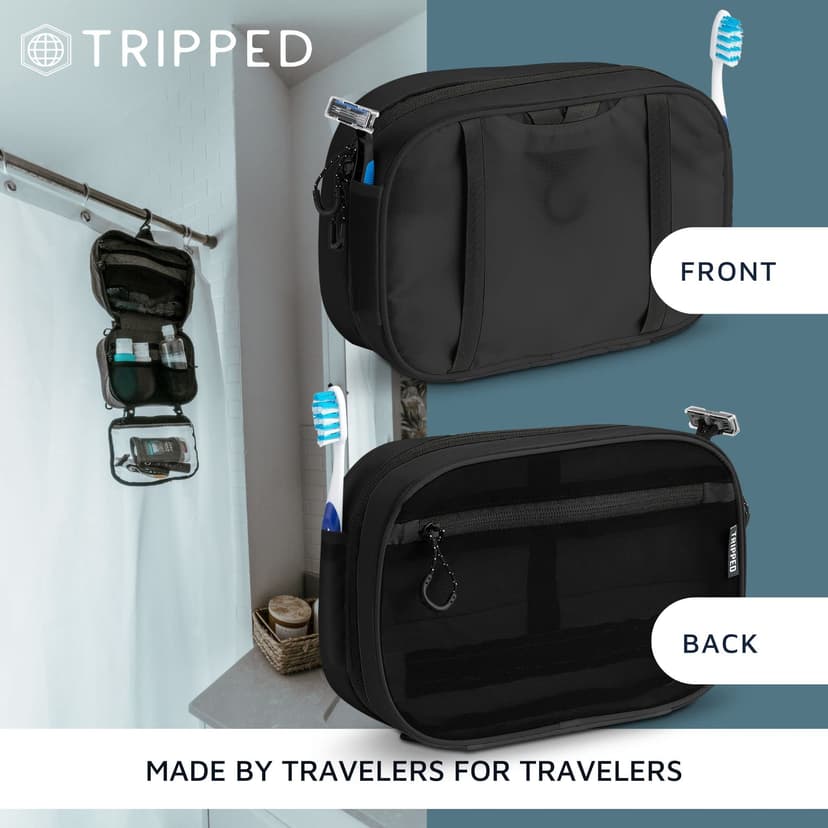 Toiletry Bag Kit Set: Hanging Travel Toiletry Bag + 311 TSA Cosmetic Liquid Bag + Ultralight Accessory Organizer Pouch, Black Ripstop, 3 Piece Toiletry Set - 9