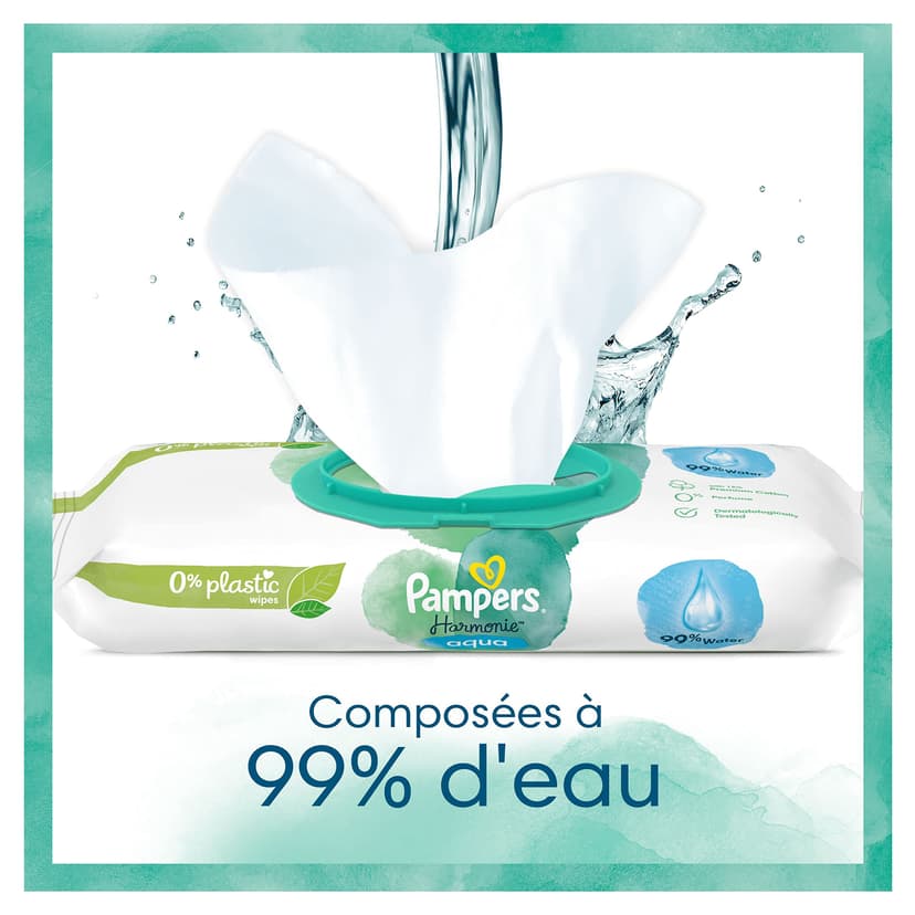 Pampers Harmonie Aqua Wet Wipes - 15 Packs of 48 Wipes, Restores Skin's Natural pH Value, Light Lotion with 99% Water - 5