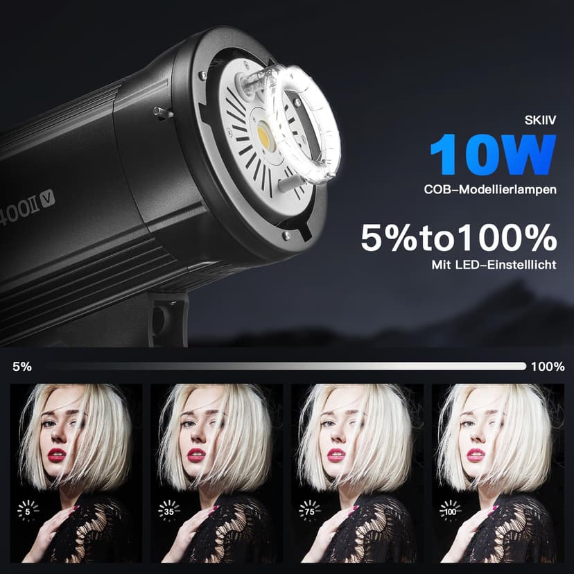 Godox SK400II-V 400W Professionale Flash de Studio 5600 ± 200 K 2.4G Système X sans Fil avec Lampe de modélisation LED 40 Niveaux de Flash pour la Photographie de Studio, la Photographie publicitaire - 2