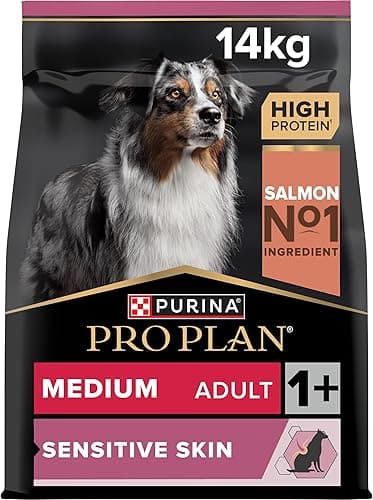 Purina PRO PLAN | Chien Adulte de Taille Moyenne | Peau Sensible | Aliment Sec pour Peaux Sensibles | Formulé Sans Blé | Favorise un Pelage Sain et Brillant | Riche en Saumon | Sac | 14 Kg