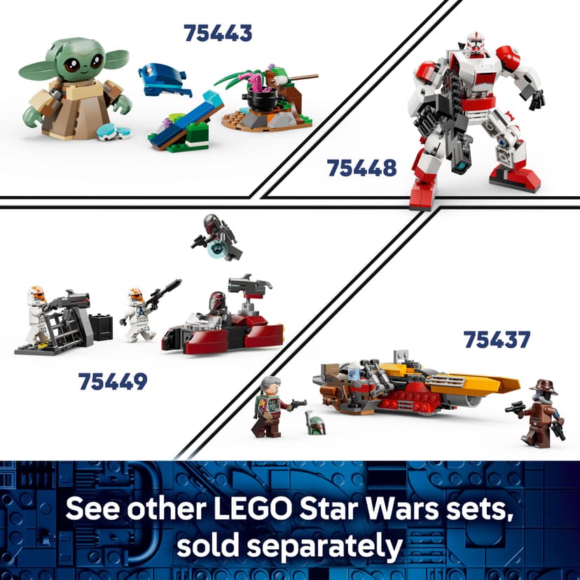 LEGO Star Wars 75436 The Mandalorian & Grogu's Speeder Bike Toy - incl. a Grogu Figure & Din Djarin Minifigure w/a Blaster - Small Birthday Gift for 6+ Year Old Boys & Fans - 7