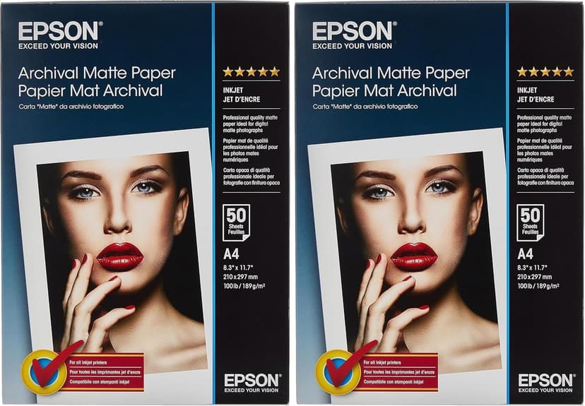 Papier photo A4 mat Epson Archival 189 g/m2, 50 feuilles (Lot de 2) - 1