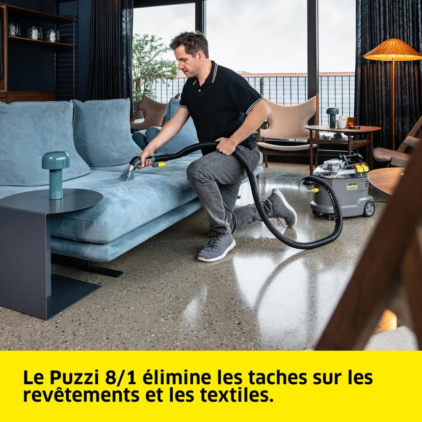 Kärcher Professionnel Injecteur-Extracteur Puzzi 8/1, Flexible 2-en-1, Réservoirs Eau Propre/Sale, Rendement Surfacique : 12-18 m²/h, Suceur Fauteuil Ergonomique - 2
