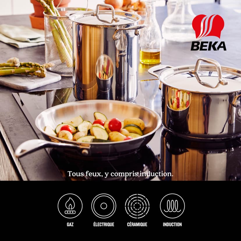 Beka Chef - Poêle Inox 18/10 - 28 cm - Tous Feux Compatible Induction - Acier Inoxydable - 6