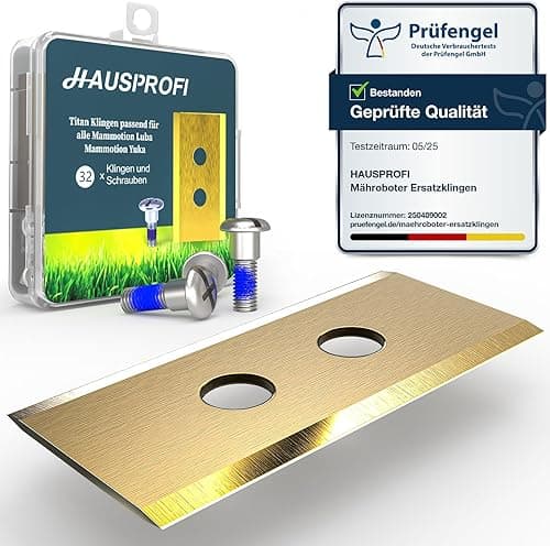 HAUSPROFI Lot de 32 lames et lames de rechange en titane pour Mammotion Luba 2, Luba 1 & Yuka, testé DIN EN 50636-2-107, +60 % de lames robotiques durables, avec vis sécurisées et boîte