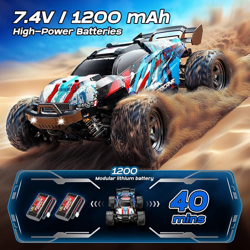 Womaqu Voiture Télécommandée Adulte 1:18 RC Car 4x4 40 km/h Débutant, Voiture Radiocommandée Tout Terrain Compacte avec Transmission Métallique et 2 Batteries, Modèle RC Extérieur - 4