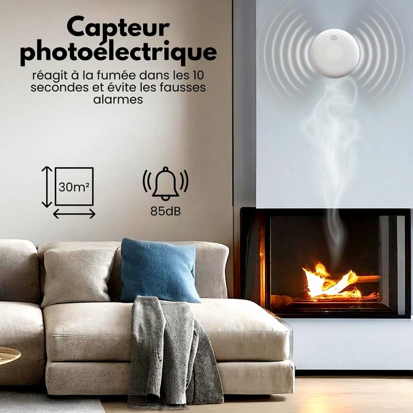 Aroha Smart Connect Smart WiFi Smoke and Carbon Monoxide Alarm - 10 Year Battery - Tuya & Smartlife - Combination Smoke Alarm & CO Detector - 3 set - 6