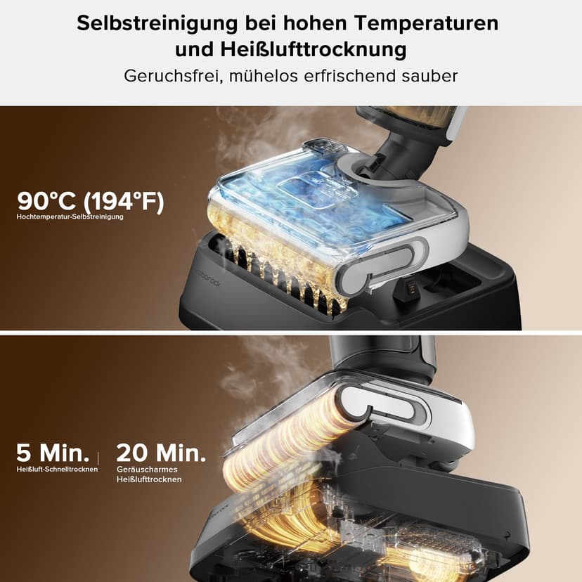 roborock F25 Wet Dry Vacuum Cleaner, Cordless Vacuum Mop All in One with 20000Pa, 194°F Hot Air Flash Drying & Hot Water Self Cleaning, Zero-Tangle Wet Mop Cleaner for Hard Floor, 180° Lie Flat - 4