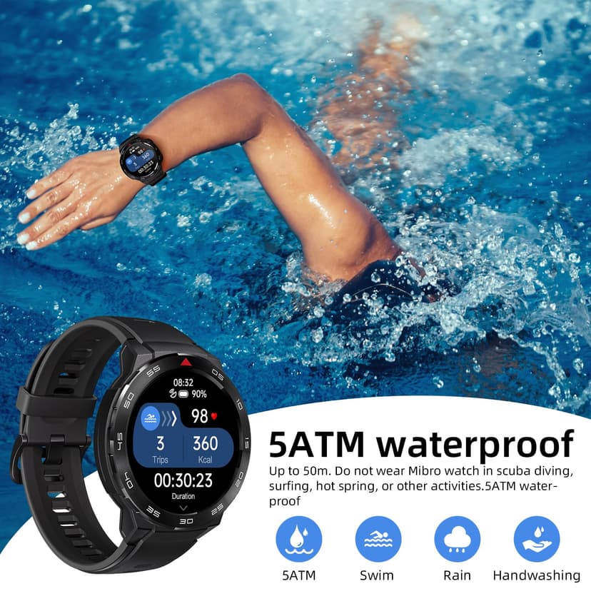 Mibro GS Pro Montre Connectée Homme 46mm, Batterie 20 Jours, GPS Intégrée, Appels Bluetooth, Prise en Charge Fréquence Cardiaque, SpO2 et Rrespiration, Étanchéité 5 ATM, 105+ Modes Sportifs - 8