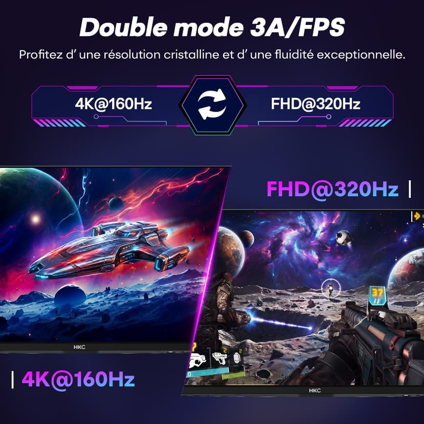 HKC G27M7Pro 27" Mini LED IPS Gaming Screen, UHD 160Hz/FHD 320Hz, 1ms DIC,HDR1400,98% DCI-P3,Adaptive Sync,USB-C 90W,2×HDMI 2.1,DP 1.4,Height Adjustable Bracket,VESA 100×100 - 3