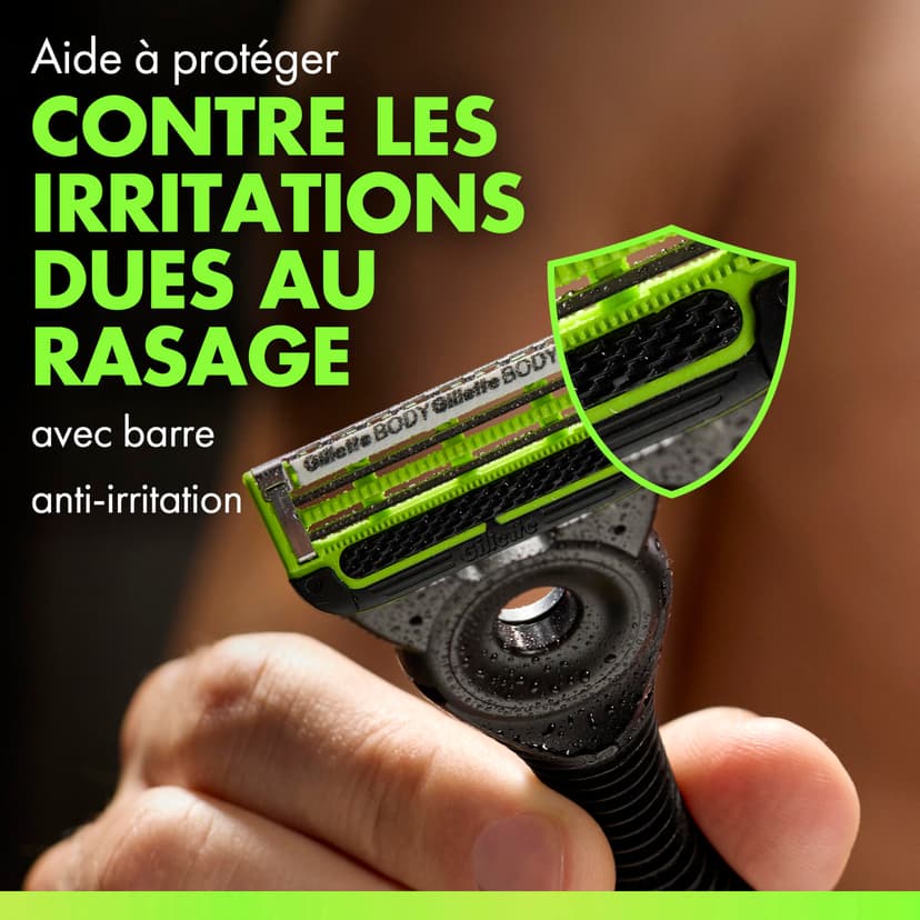 Gillette Labs Body + Intimate Rasoir Intime Homme, 4 Cartouches, Noir – Conçu pour le Rasage du Corps et du Pubis, Lames avec une Barre Anti-Poils Incarnés et Irritation, Manche Facile à Gripper - 3