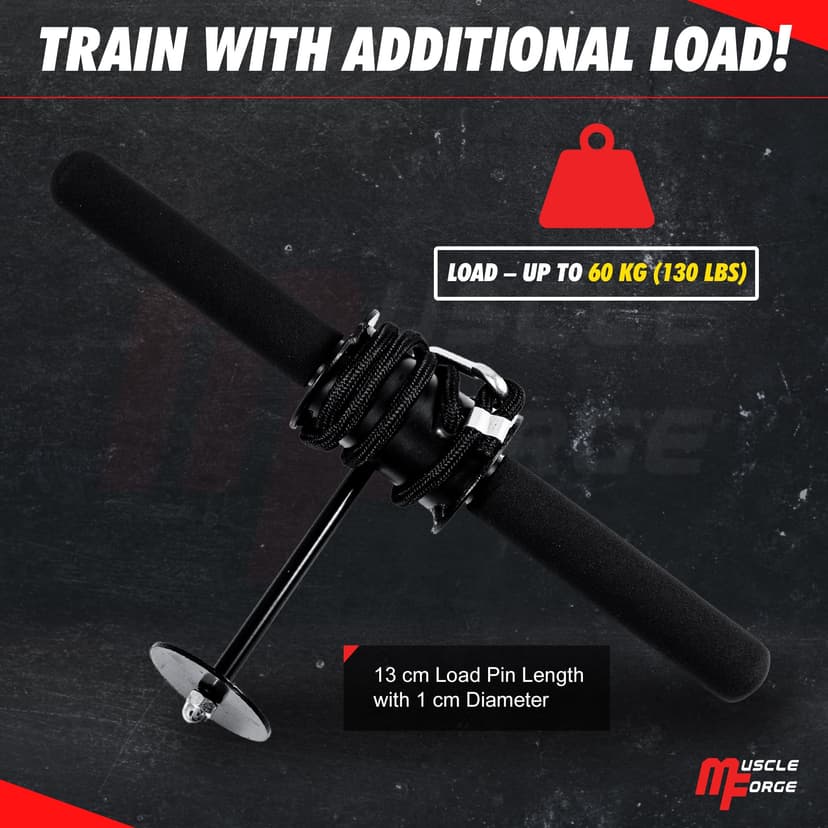 MuscleForge Wrist Roller Forearm Trainer up to 60KG load for Grip and Forearm Strength, Wrist Strengthener for Strong and Muscular Forearms - Supports 25/50mm Plates - 5