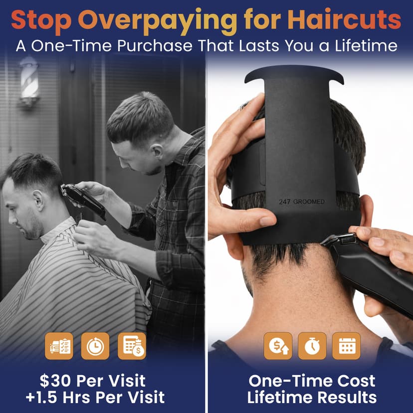 Self Haircut Kit for Men | 2Pcs SelfCut Guide for Men: Neckline Shaving Template & Fade Guide | Adjustable Size Hair Fade Tool & Stable Neckline Template | Hair Cut for Kids & Seniors - 5