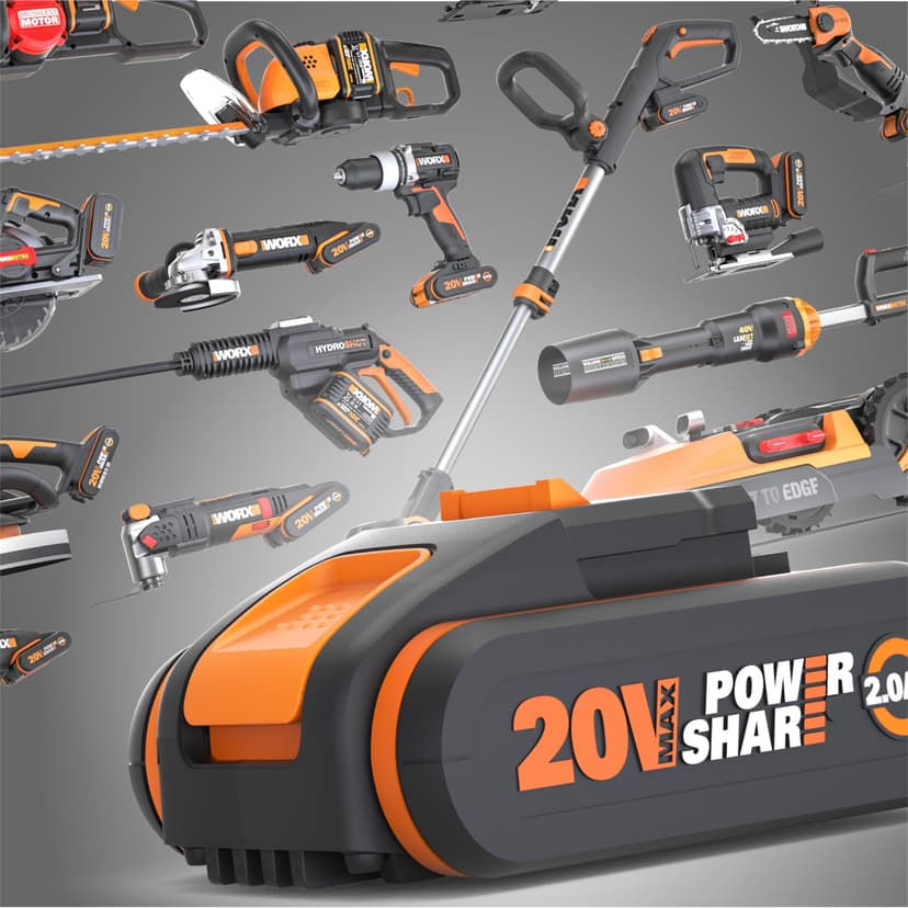 WORX Pack 2 Batteries et Chargeur Double 20V 4Ah WA3611, Batteries Haute Performance avec indicateur de Niveau de Charge, Charge Rapide, compatibles avec Tous Les Outils Worx PoweShare - 8