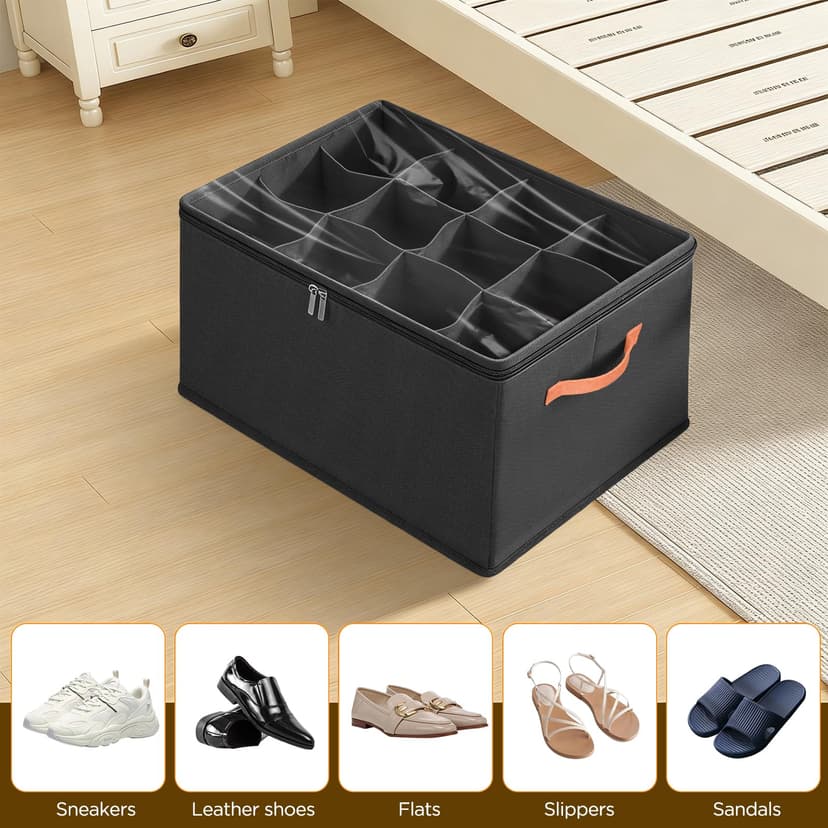 Romon Rangement Chaussure Pliable Pour 12 Paires Avec Couvercle Transparent Et Poignées, Gain De Place, Pour Placard Et Entrée, Noir - 3