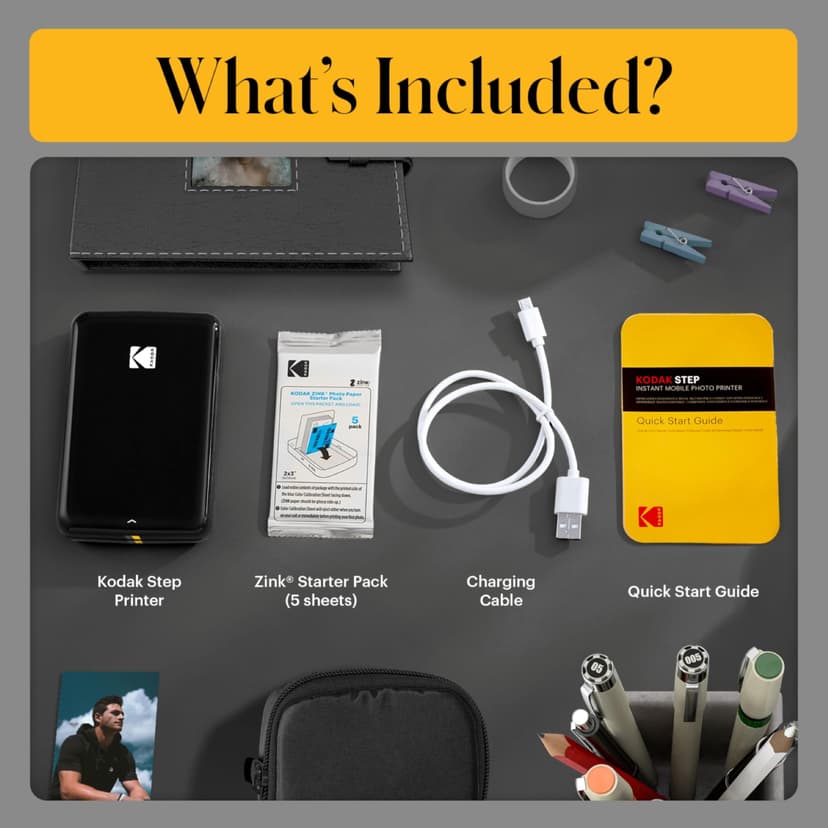 KODAK Step Instant Smartphone Photo Printer, Portable Mini Color Wireless Mobile Printer, Zink 2x3” (5.1x7.5 cm) Sticky-Back Photos, Bluetooth Compatible with iOS & Android Devices, Editing App, Black - 3