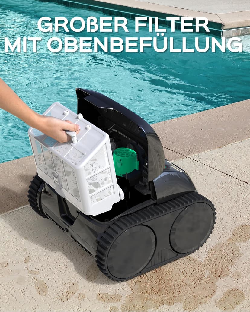 (Upgrade) Robot Piscine sans Fil WYBOT C1-01 Robot Piscine pour Piscines Enterrées & Hors Sol - Nettoyeur 4-en-1 Paroi & Ligne d'eau 150min/150m², Navigation Intelligente, App-Noir Encre - 5
