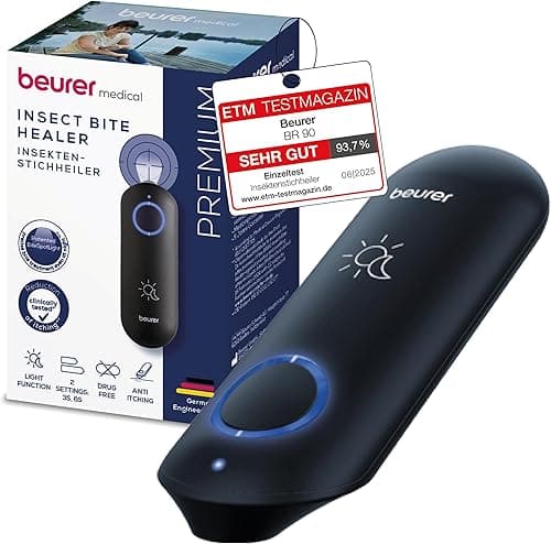 Beurer BiteX Day&Night Insect Bite Healer BR 90, mosquito bite heat pen for the treatment of insect bites and stings, electronic bite healer, with light for usage in the dark, travel gadget