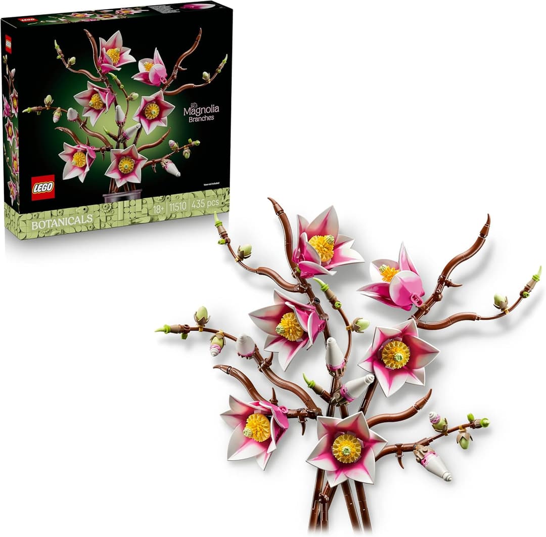 LEGO Botanicals Rametti di Magnolia - Set di Fiori Finti per Adulti - 5 Magnolie Artificiali per Decorare il Soggiorno o la Camera da Letto - Idea Regalo Fai da Te per Donne - 11510